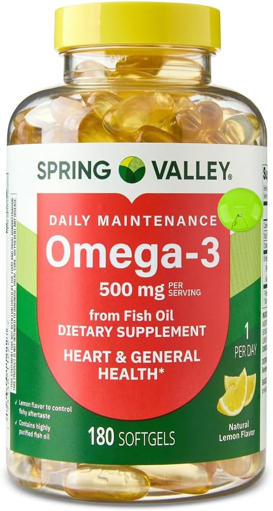 SUREFECT Spring Valley Omega-3 500 mg from Fish Oil Softgels - 180 Count Lemon Flavor Organizer