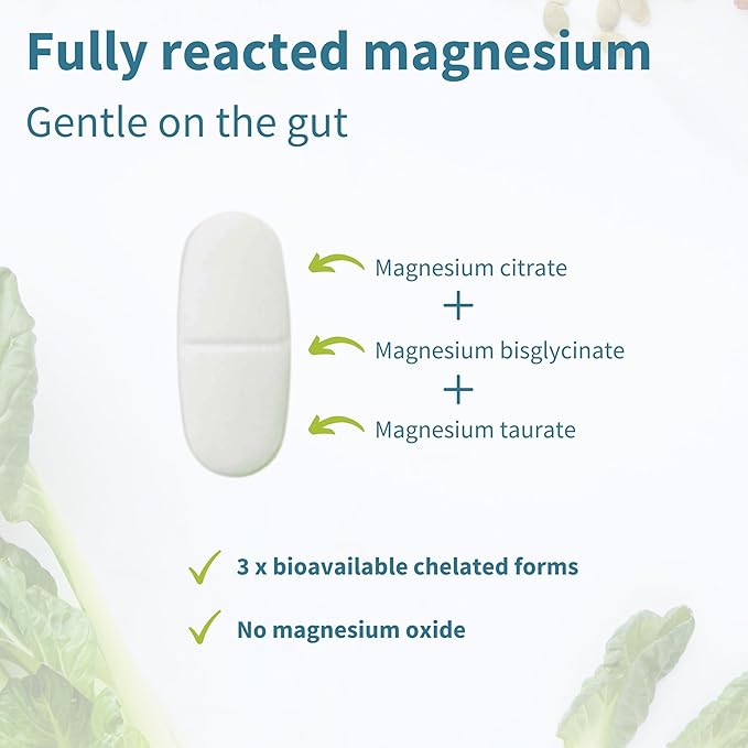 Igennus Superior Triple Magnesium Complex Fully Reacted &amp Chelated Glycinate Taurate &amp Citrate Clean Label High Bioavailability &amp Absorption 180 Tablets Vegan Non-Buffered