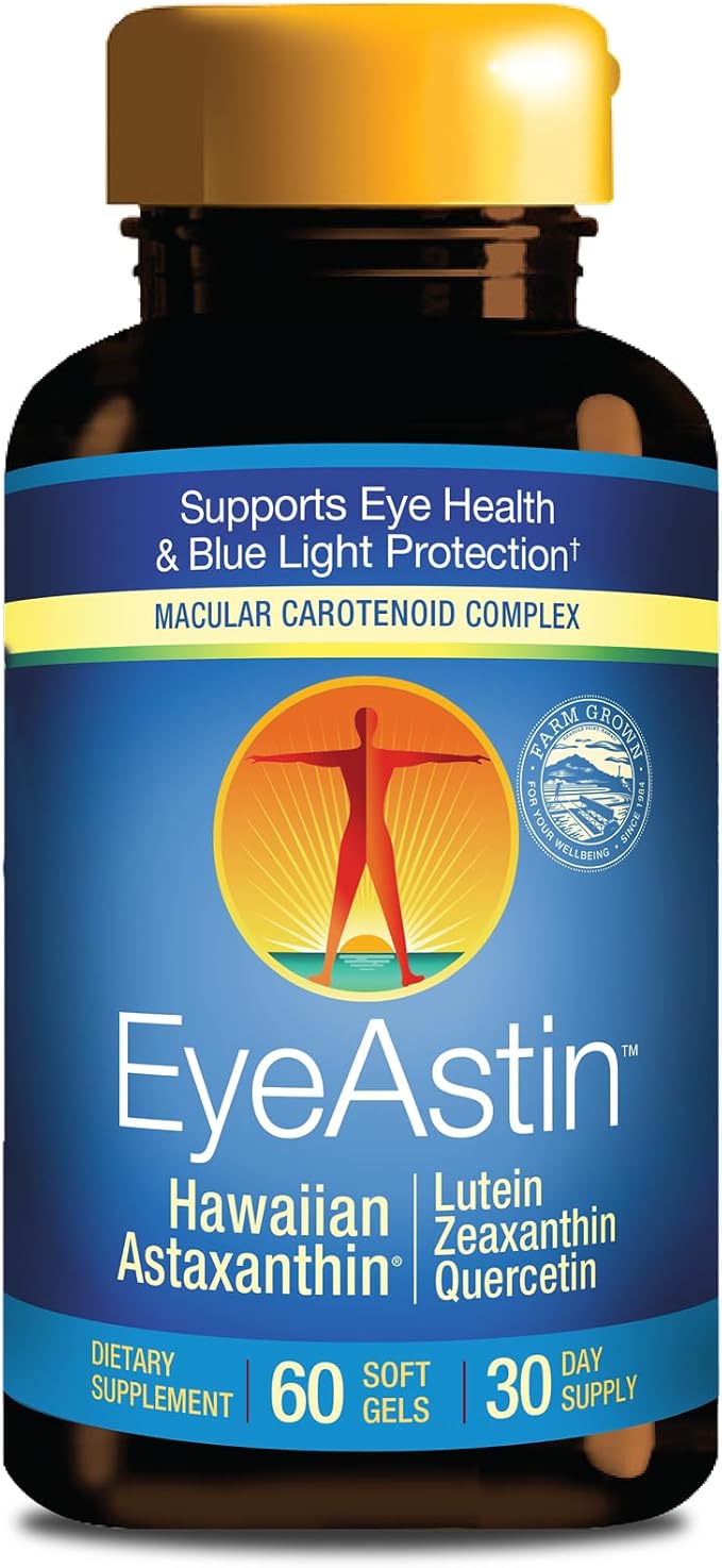 EyeAstin BioAstin Hawaiian Astaxanthin with Lutein &amp Zeaxanthin Supports Eye Health Naturally 60 Count