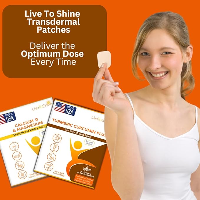Live To Shine Turmeric Curcumin Plus Calcium Magnesium D Patch Bundle – 2 Packs – One Month Supply – Easy-to-Use USA Made – Trusted Transdermal Support from