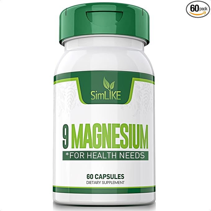 Magnesium Supplement with 9 Forms of High Absorption Magnesium Glycinate L-threonate Citrate Malate and More for Muscle Brain Support Non-GMO Gluten &amp Soy Free 60 Capsules