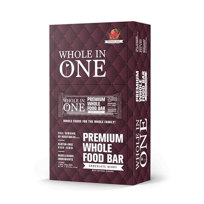 BrickHouse Nutrition Whole In One Bars: Healthy Snacks for Adults | Non-GMO Gluten Free Snack Bars | Real Fruits &amp Vegetables - Chocolate Berry (12 Bars)