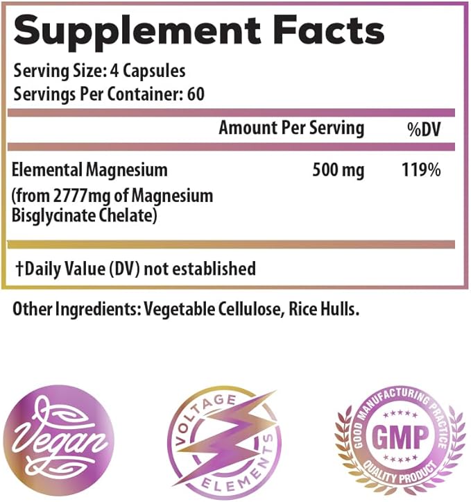 Elemental Magnesium Bisglycinate 500mg – High Absorption Magnesium Supplement for Relaxation Deep Sleep &amp Muscle Recovery – Supports Calm Bone &amp Nerve Health – Vegan Non-GMO – 240 Capsules