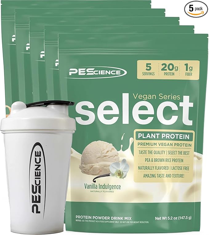 PEScience Select Vegan Protein Powder Plant Based Protein Powder Amazing Taste Smooth Texture Pea and Brown Rice Blend Dairy Free Lactose Free Gluten Free – 5 Flavor Variety Pack 25 Servings