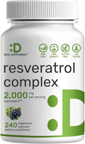 Resveratrol Complex 2000mg 240 Veggie Capsules – Extra Strength Trans-Resveratrol with NAD Quercetin Curcumin Grape Seed &amp More – Healthy Aging Antioxidant for Energy &amp Brain Support