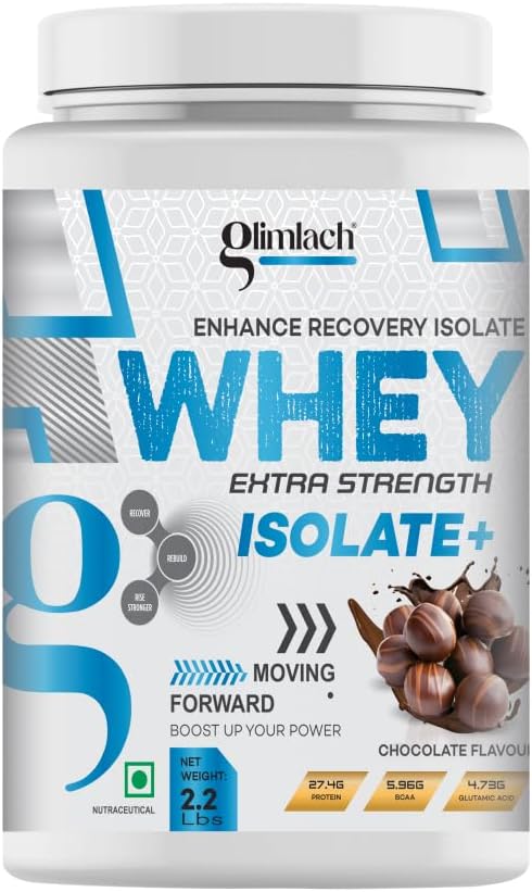 GLIMLACH Whey Extra Strength Isolate + Protein Powder for Muscle Support &amp Recovery Vegetarian - Primary Source Whey Isolate (2.2LBS Chocolate)