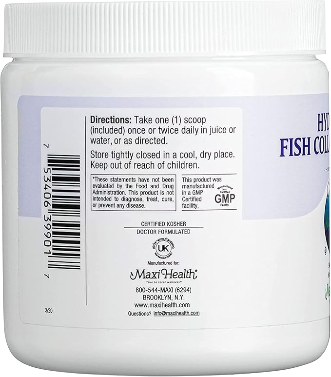 Maxi Health Collagen Peptides Powder – Type I Unflavored Marine Powder Collagen for Women &amp Men - Wild-Caught Protein Supplement for Joints Skin Hair &amp NailNails (10.75 oz)