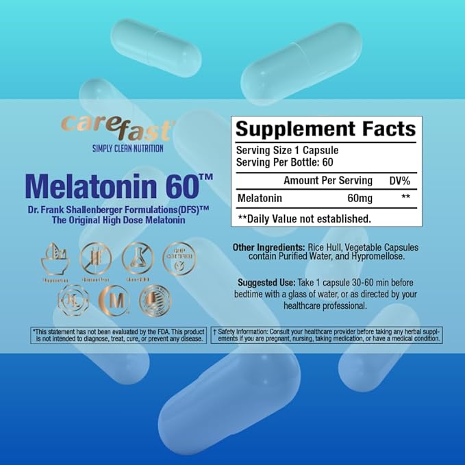 Pure Melatonin 60mg | 180 High-Dose Easy-to-Swallow Capsules | Natural Sleep Aid | Non-Habit Forming | Holistic Wellness