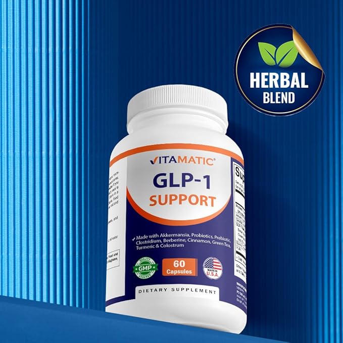 Vitamatic GLP-1 Support Supplement for Men &amp Women 60 Capsules - Made with Akkermansia Probiotics Prebiotic Clostridium Berberine Cinnamon Green Tea Turmeric &amp Colostrum - 2 Pack