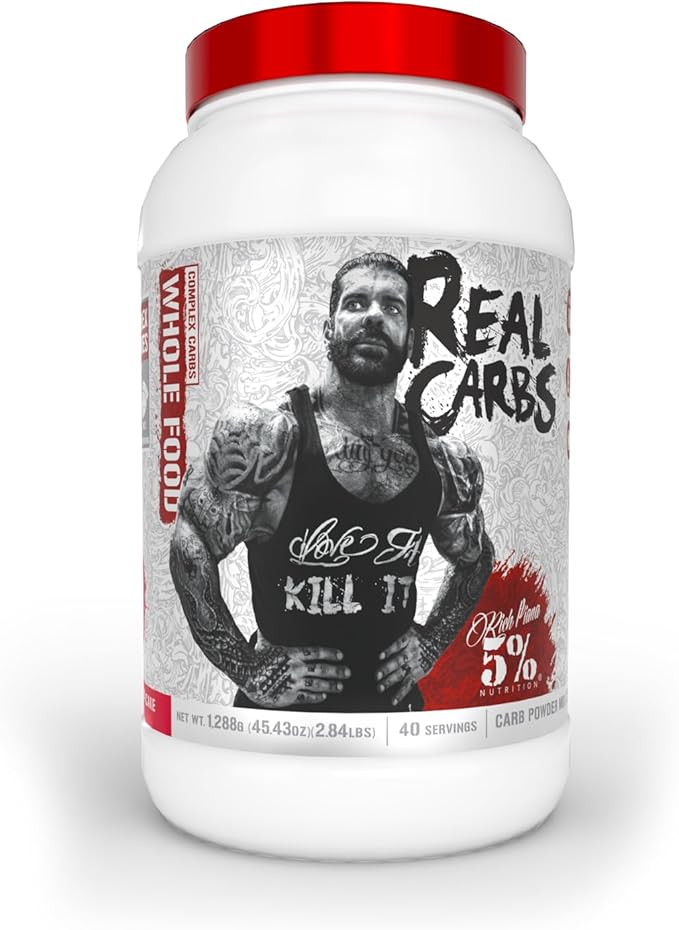 5% Nutrition Rich Piana Real Carbs with Real Food Complex Carb Powder Long-Lasting Low Glycemic Energy for Pre-Workout/Post-Workout Recovery Meal 2.84 lb 40 Servings (Strawberry Shortcake)
