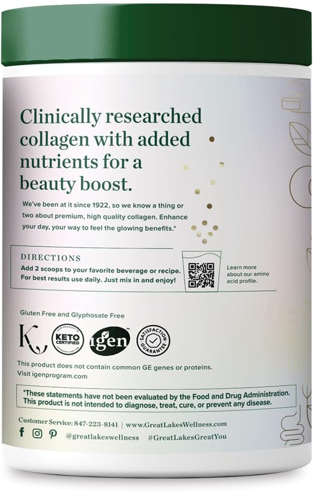 Great Lakes Wellness Beauty Boost Advanced Collagen Peptides Powder with Hyaluronic Acid Biotin Vitamin C - Skin Elasticity and Hydration - Raspberry Lemonade Flavor - Non-GMO Keto Kosher - 8 oz
