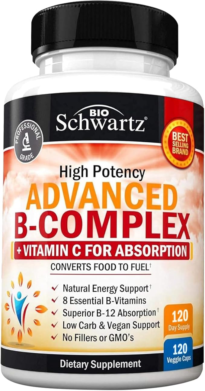 Vitamin B Complex with Vitamin C for Maximum Absorption - Methylcobalamin b12 &amp Folate Folic Acid Supplement - B1 B2 B3 B5 B6 B7 B9 for Immune Energy &amp Nervous System Support - Non-GMO 120 co