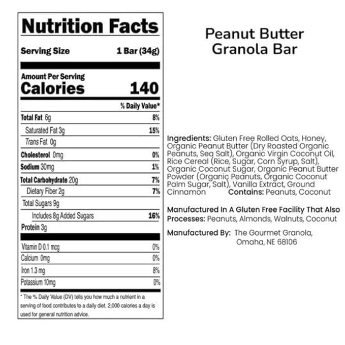 Gluten Dairy &amp Soy Free Peanut Butter Granola Bar | 12 Pack | Workout Snack | Made in Omaha NE | The Gourmet Granola