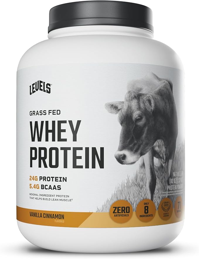 Levels Grass Fed Whey Protein Powder No Artificials 24G of Protein Vanilla Cinnamon 5LB