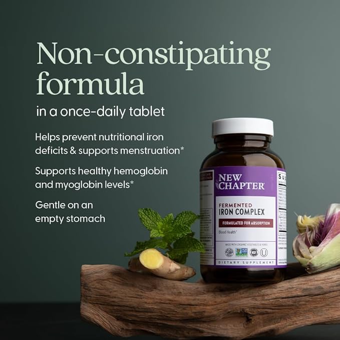 New Chapter Iron Supplement Whole-Food Fermented Iron Complex Made with Organic Vegetables &amp Herbs + One Daily Non-Constipating Dose- 60ct 2 Month Supply