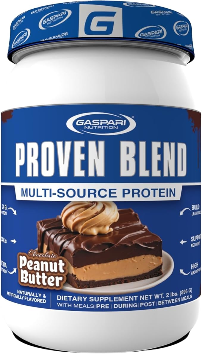 Gaspari Nutrition Proven Blend Multi Source Protein Powder Beef Protein Isolate Whey Concentrate and Whey Isolate Builds Lean Muscle 24g of Protein (28 Servings Chocolate Peanut Butter)