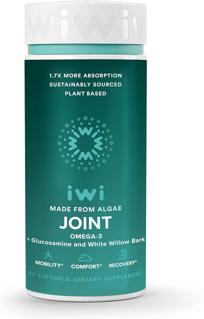 Iwi Life Joint Omega-3 60 Softgels (30 Servings) Plant-Based Algae Omega-3 with Glucosamine Mobility Support Dietary Supplement Krill &amp Fish Oil Alternative No Fishy Aftertaste