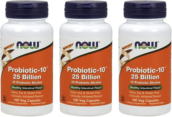 NOW Foods Probiotic-10 25 Billion 100 Count (Pack of 3)