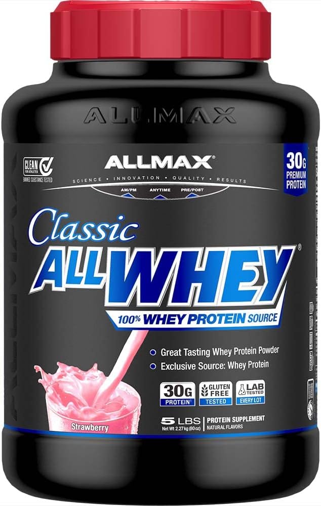 ALLMAX Classic ALLWHEY Strawberry - 5 lb - 30 Grams of Protein Per Scoop - Gluten Free - Approx. 49 Servings
