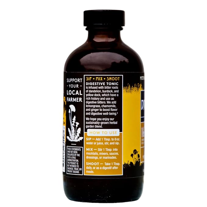 Herbal Revolution Digestive Tonic - Certified Organic Non-GMO Apple Cider Vinegar Infused with Honey Burdock Root Dandelion Lemon Balm &amp More Made Using Regenerative Farming Practices - 8 Fl O