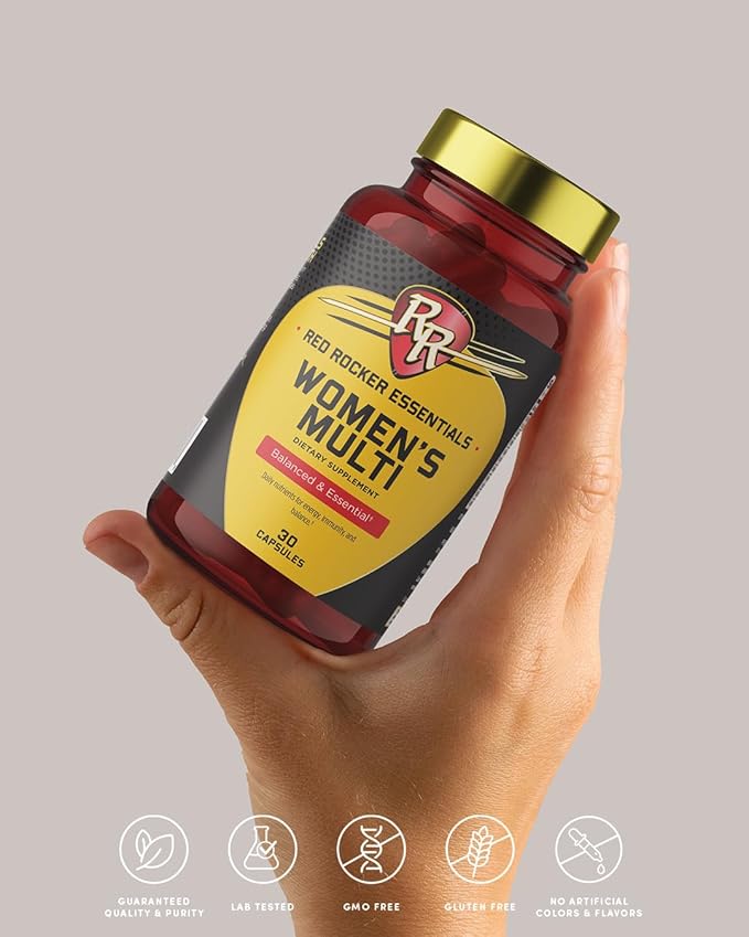 Red Rocker Essentials Women's Multi - Methylated B12 &amp Folate with Hyaluronic Acid Silica &amp 5000 IU D3 - Beauty Energy &amp Hormone Support - Once Daily - 30 Capsules