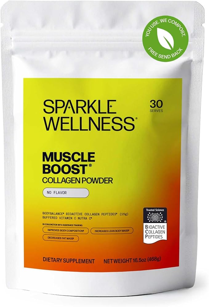 Sparkle Wellness BODYBALANCE Bioactive Collagen Peptides | Collagen Powder Supplement with Hydrolyzed Collagen Peptides &amp Buffered Vitamin C | Muscle Boost (No Flavor) [30-Serves]