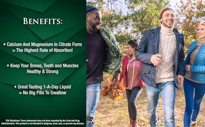 Premium Liquid Calcium Magnesium Citrate - Natural formula w/ support for strong bones - Liquid Vitamin Supplement w/ Calcium Magnesium Boron &amp Vitamin D3 – Up to 98% Absorption Rate- 32oz 64 S