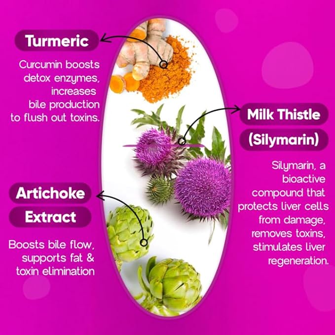 Liver Detox Supplement 30000mg Milk Thistle Extract Turmeric Artichoke &amp Glutathione – Supports Liver Health &amp Antioxidant Function – 60 Tablets