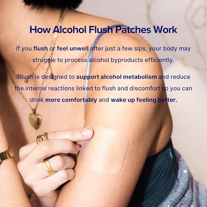 Alcohol Flush Patches – Discreet Easy-to-Wear Support for Redness &amp Drinking Discomfort | Non-Ingestible Option for Asian Glow &amp Alcohol Sensitivity | 12 Patches