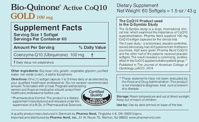 Pharma Nord Bio-Quinone Gold Coenzyme Q10 100mg | The Original CoQ10 | High Absorption Backed by Research | Essential Antioxidant for Energy Heart Health and Fertility Support* | 150 Softgels