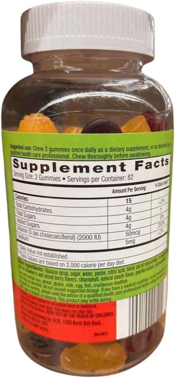 Vitamin D Gummies for Bone &amp Immune Support 50 mcg (2000 IU) per Serving 164 Adult Gummies Daily Vitamin D Supplement Easy-to-Chew