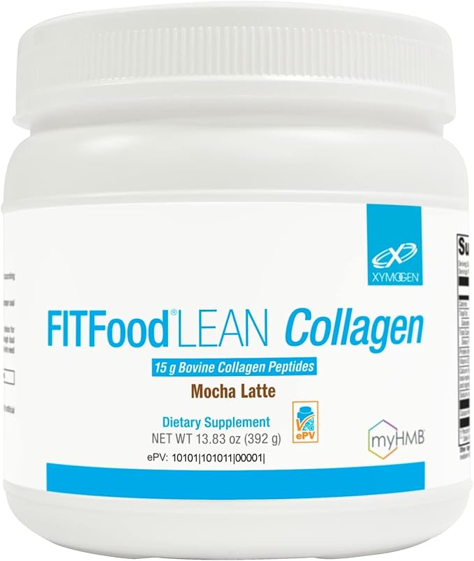 XYMOGEN FIT Lean Food Collagen - Muscle Recovery &amp Connective Tissue Support - Collagen Peptide Protein Powder - with HMB &amp Vitamin D3 - Mocha Latte - 14 Servings (13.83 oz)