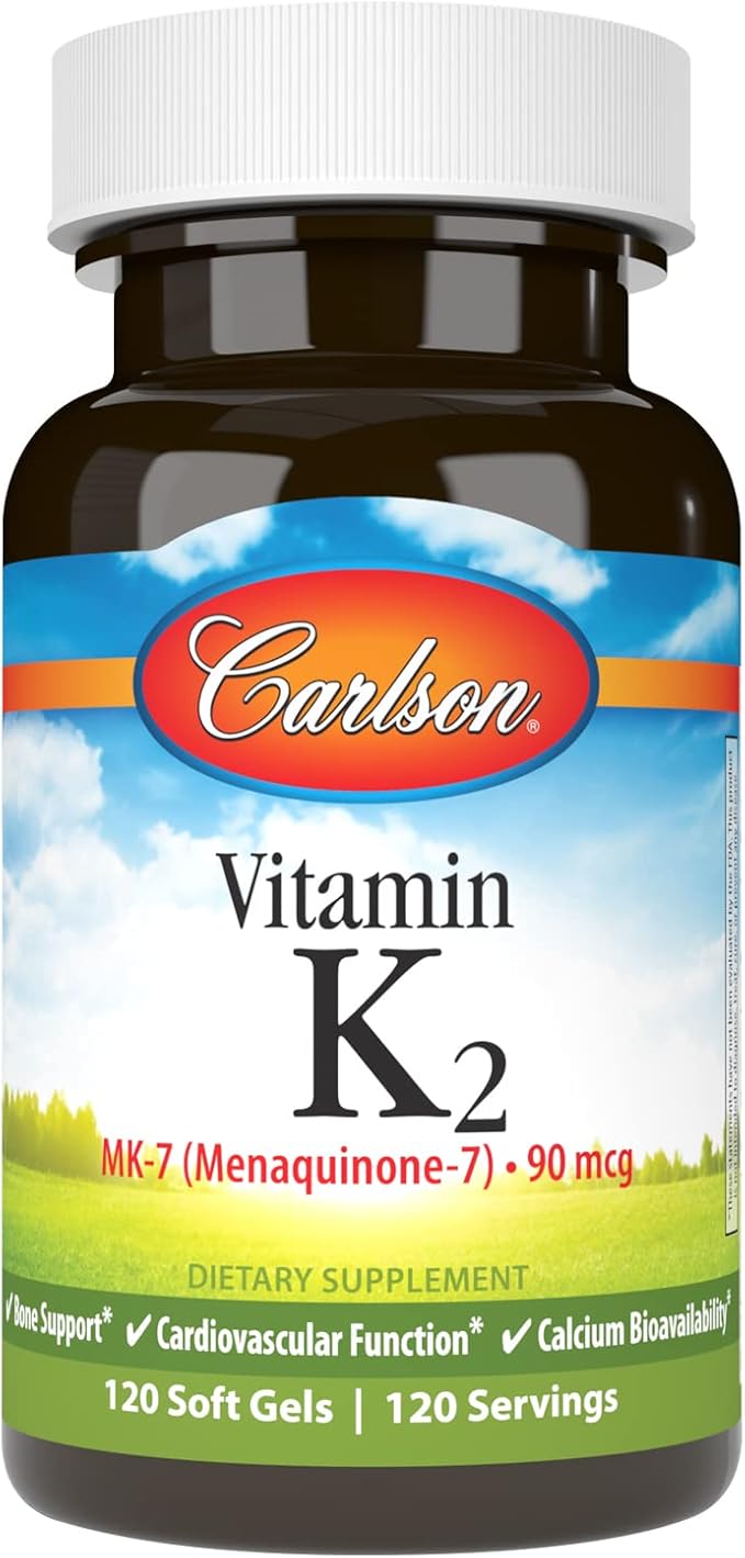 Carlson - Vitamin K2 MK-7 (Menaquinone) 90 mcg Bone Support Calcium Bioavailability K2 Vitamin Vitamin K-2 120 Softgels