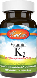 Carlson - Vitamin K2 MK-7 (Menaquinone) 90 mcg Bone Support Calcium Bioavailability K2 Vitamin Vitamin K-2 120 Softgels