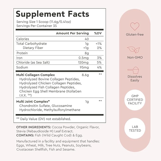 Alaya Multi Collagen Powder - Type I II III V X Hydrolyzed Collagen Peptides Protein Powder Supplement with MSM + GC (Chocolate)
