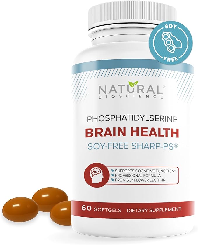 Soy Free Phosphatidylserine 100mg Softgel - PS Supplement Boosts Memory Focus Problem Solving Cortisol Control. Natural Sunflower Lecithin Patented Sharp PS-Green. Non-GMO 60 Softgels