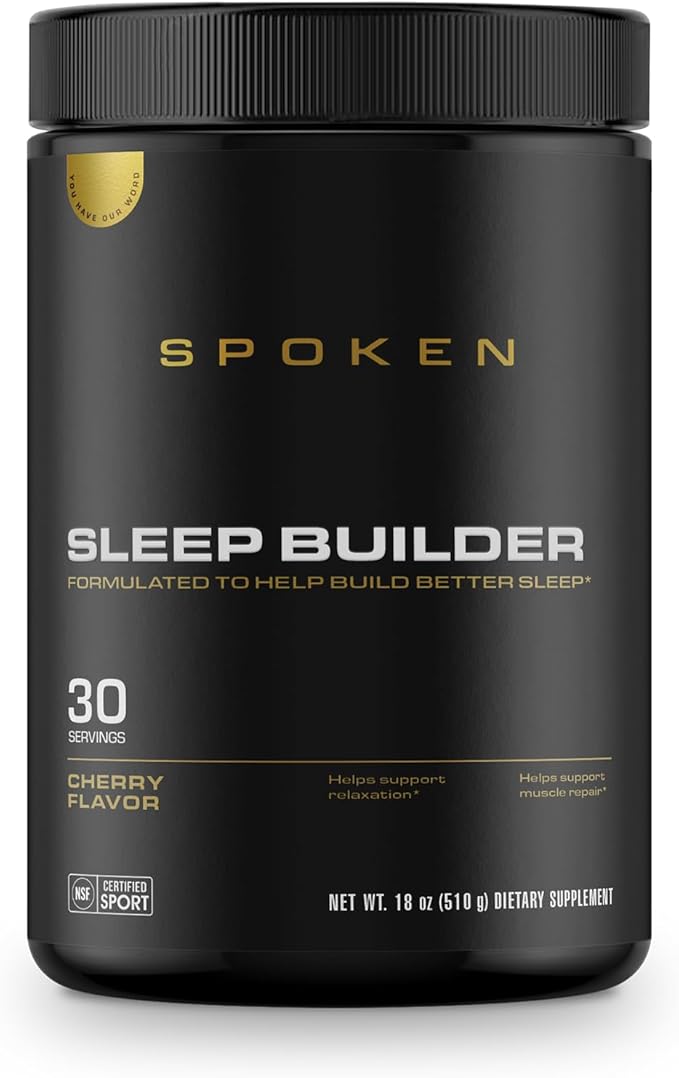 Spoken Nutrition Sleep Builder Melatonin Free Sleep Powder 3 Forms of Magnesium Cherry Flavor 30 Servings Nighttime Recovery &amp Relaxation Support