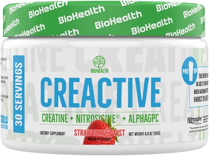 CreActive Creatine HCL + Nootropic + Nitric Oxide - Supports Muscle Performance Cellular Energy Production &amp Cognitive Function (Strawberry Twist)