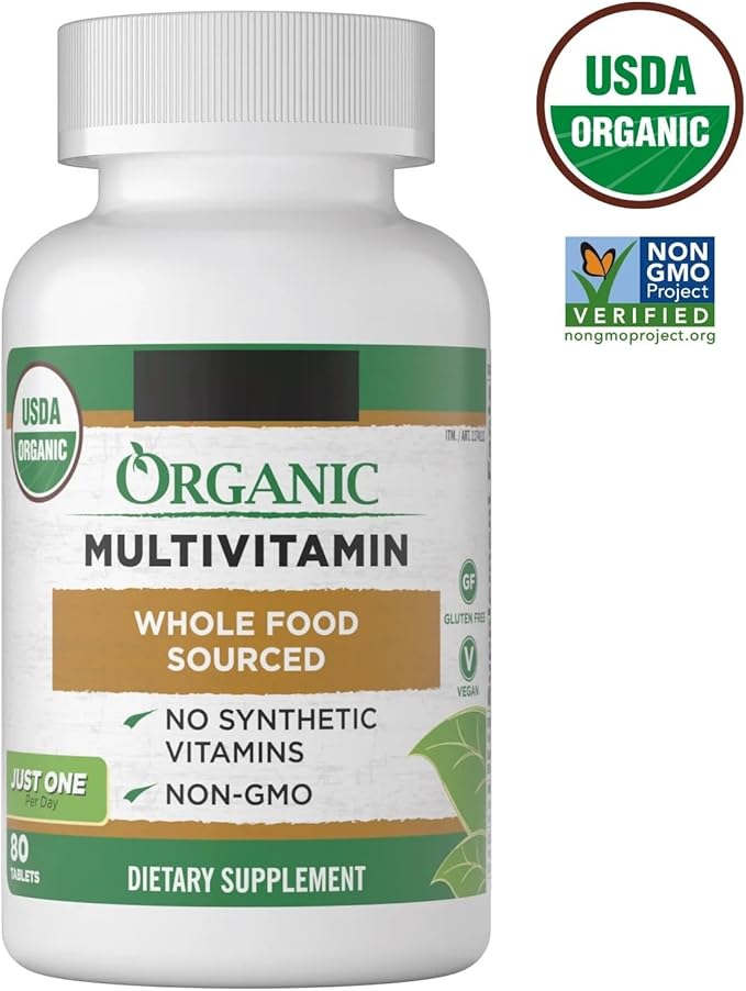 Signature Multivitamin USDA Organic Gluten Free No Artificial Colors Flavors or Preservatives 80 Coated Tablets