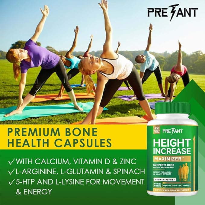 PRETANT- Growth Capsules to Grow Taller - Height Increase Maximizer with Calcium for Bone Strength -Natural Get Taller Supplement for Adults Teens &amp Kids - Dietary Edible Healthcare Fitness