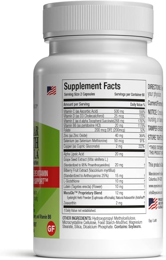 EyeScience – Macular Health Formula – 120 Capsules – Complete Nutritional Supplement for Eye Health - Contains Lutein Zeaxanthin Vitamin C D E &amp B6-2-Pack