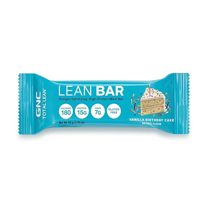 GNC Total Lean Bar |Hunger-Satisfying High-Protein Meal Bar | Vanilla Birthday Cake | 5 Bars