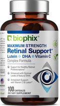 biophix Retinal Support Maximum Strength Complex Formula 100 Capsules - Zinc Vitamin C E Lutein DHA Omega-3 Astaxanthin Hyaluronic Acid - Supports Eye Vision Health