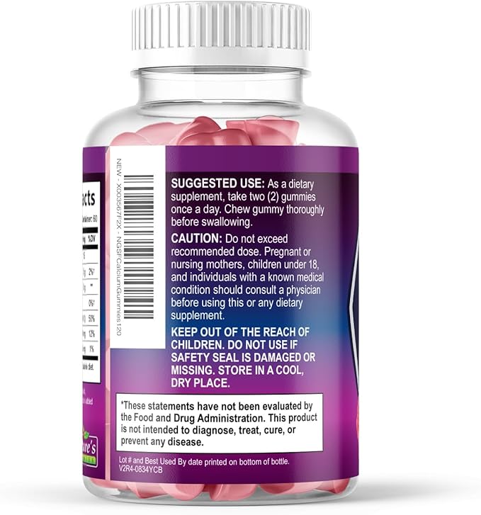 Calcium Supplement Gummies - Sugar Free Calcium Gummy with Vitamin D3 for Best Absorption - Supports Immune Health Bones &amp Teeth - Nature's Calcium Chews for Women &amp Men - Berry Flavor - 120