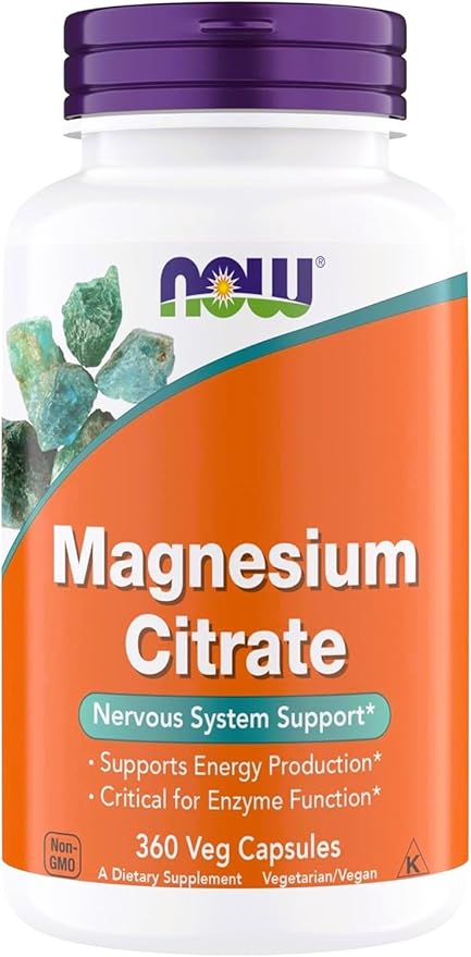 Now Supplements Magnesium Citrate Enzyme Function* Nervous System Support* Critical for Enzyme Function* Gluten Free Vegan Kosher Non-GMO 360 Vegetarian Capsules