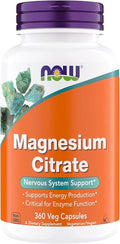 Now Supplements Magnesium Citrate Enzyme Function* Nervous System Support* Critical for Enzyme Function* Gluten Free Vegan Kosher Non-GMO 360 Vegetarian Capsules