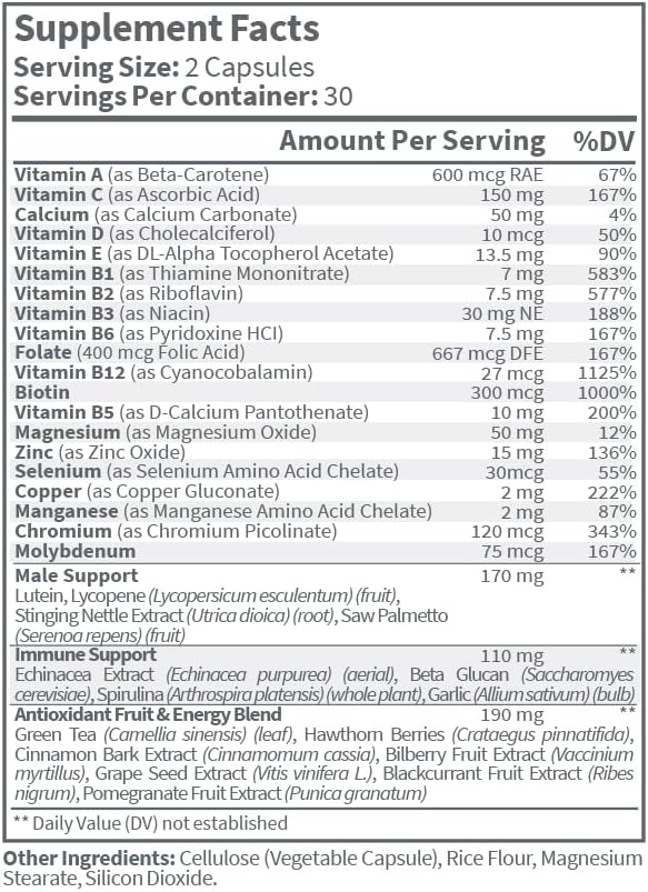 Men’s Multivitamin Capsules - Complete Vitamin &amp Mineral Supplement for Daily Men’s Health with Saw Palmetto Lycopene and Zinc - Prostate Health Energy and Sleep | 60 Capsules