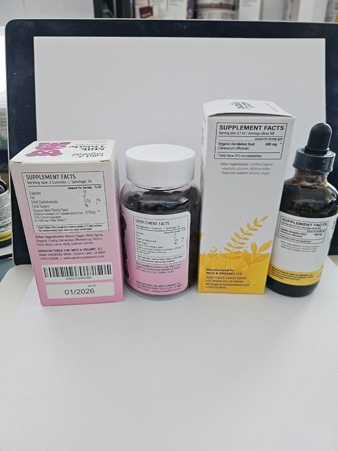 Wild &amp Organic Dandelion Root Tincture 4 fl oz &amp Milk Thistle Gummies 60 Count