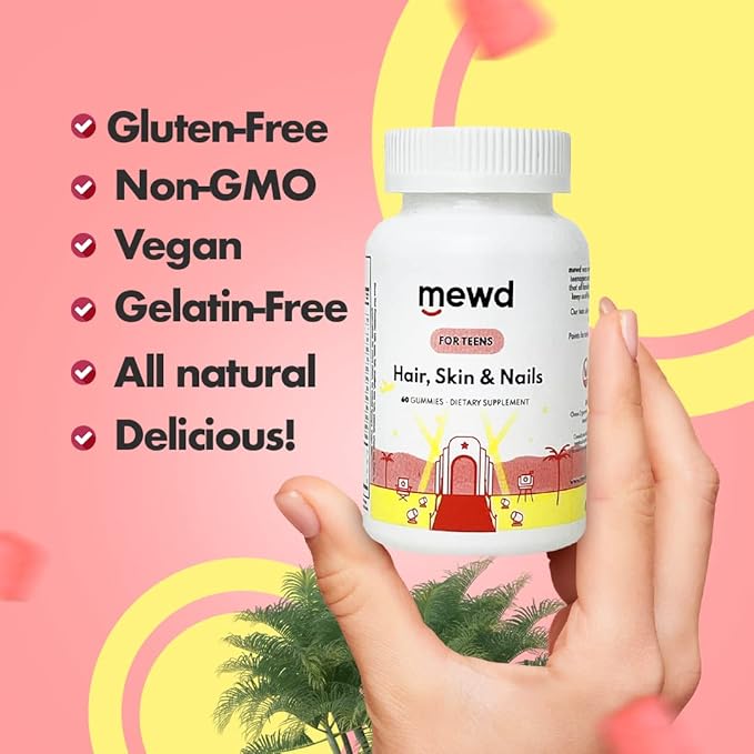 MEWD Teen/Kids Daily Multivitamin Gummy Formula with Natural Mood Enhancer +Hair Skin+Nail Strengther