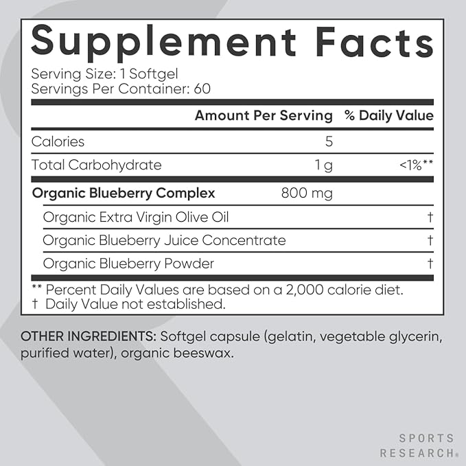 Sports Research Cranberry Fruit Complex Supplement with Pacran &amp Vitamins C &amp E Whole Fruit Blueberry Concentrate Made from Organic Blueberries and Plant Based Vitamin D3 + K2 with Coconut Oi